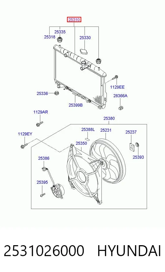 Radiador de esfriamento de motor 2531026000 Hyundai/Kia