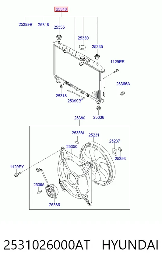 Radiador de esfriamento de motor 2531026000AT Hyundai/Kia