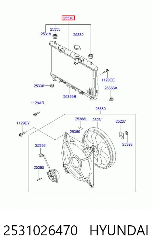 Radiador de esfriamento de motor 2531026470 Hyundai/Kia