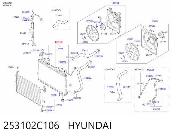 Radiador de esfriamento de motor 253102C106 Hyundai/Kia