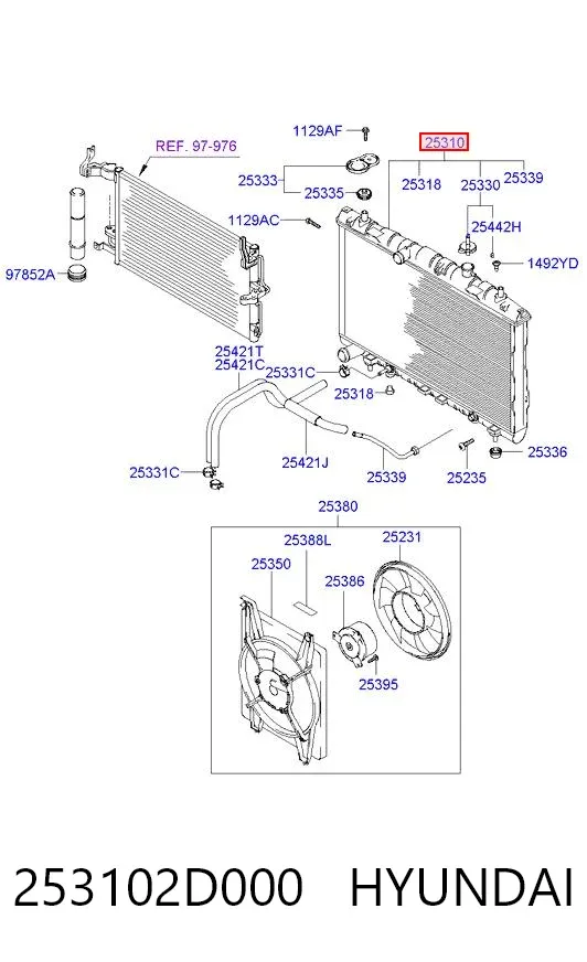 Radiador de esfriamento de motor 253102D000 Hyundai/Kia