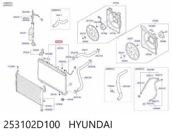 Radiador de esfriamento de motor 253102D100 Hyundai/Kia