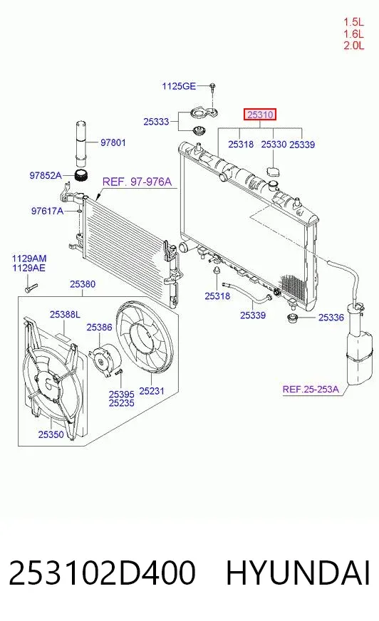 Radiador de esfriamento de motor 253102D400 Hyundai/Kia