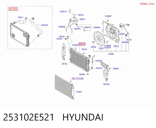 Radiador de esfriamento de motor 253102E521 Hyundai/Kia