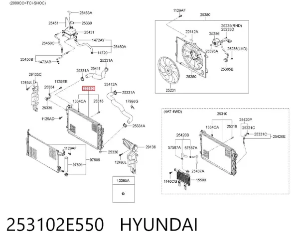 Radiador de esfriamento de motor 253102E550 Hyundai/Kia