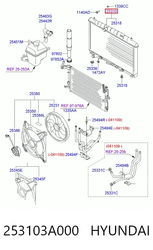 Radiador de esfriamento de motor 253103A000 Hyundai/Kia