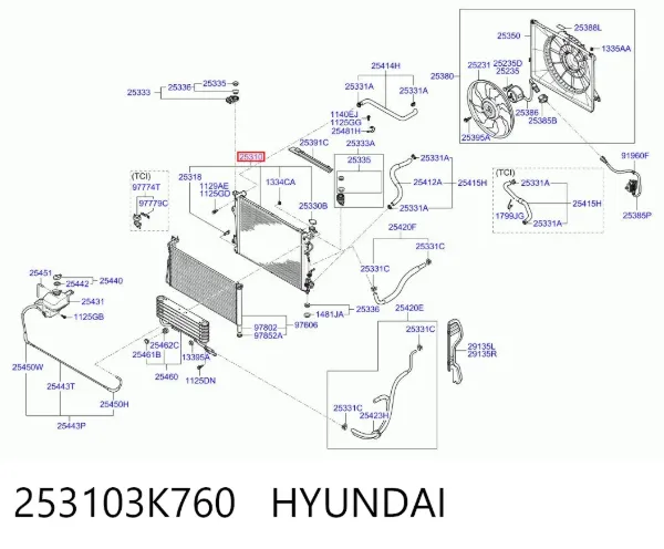 Radiador de esfriamento de motor 253103K760 Hyundai/Kia