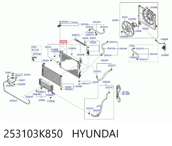 Radiador de esfriamento de motor 253103K850 Hyundai/Kia