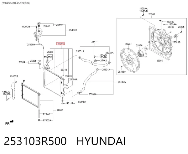 Radiador de esfriamento de motor 253103R500 Hyundai/Kia