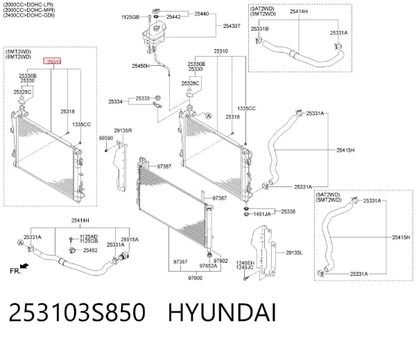 Radiador de esfriamento de motor 253103S850 Hyundai/Kia