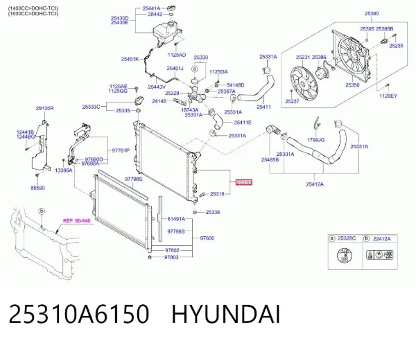 Radiador de esfriamento de motor 25310A6150 Hyundai/Kia