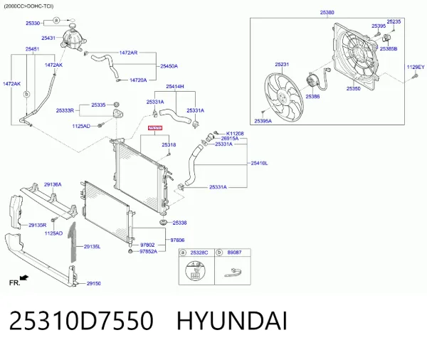 Radiador de esfriamento de motor 25310D7550 Hyundai/Kia