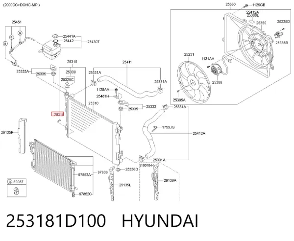 Radiador de esfriamento de motor 253181D100 Hyundai/Kia
