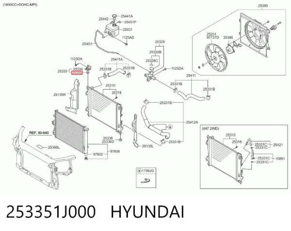 Coxim superior de fixação do radiador 253351J000 Hyundai/Kia