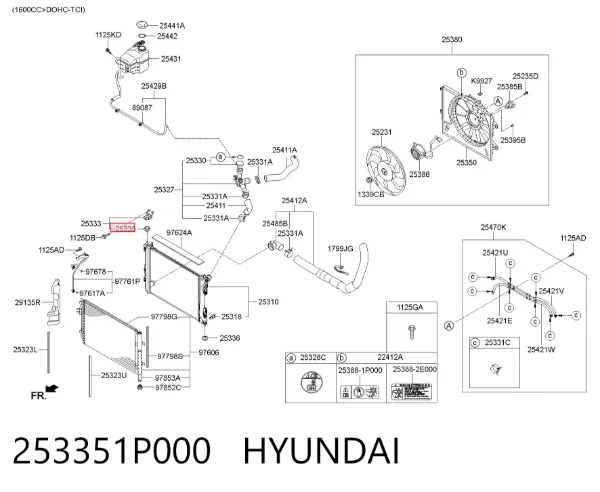 Coxim superior de fixação do radiador 253351P000 Hyundai/Kia