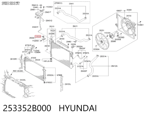 Consola (coxim de fixação) inferior do radiador 253352B000 Hyundai/Kia