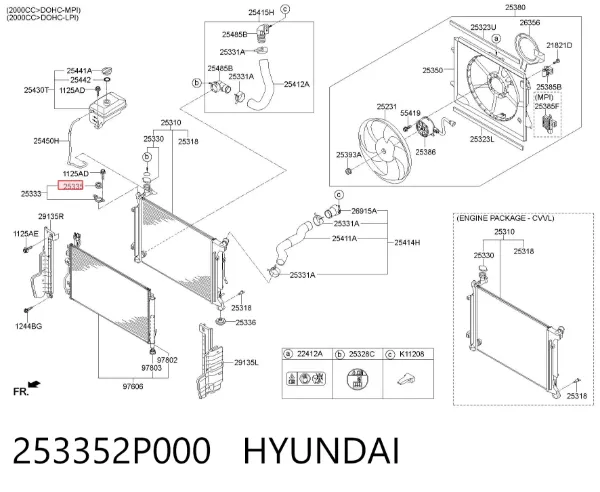 Coxim superior de fixação do radiador 253352P000 Hyundai/Kia