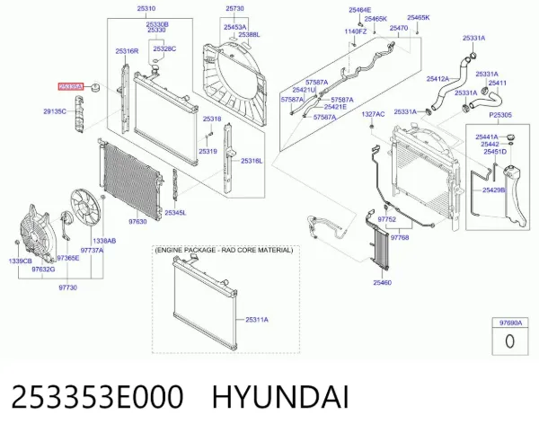 Consola (coxim de fixação) superior direita do radiador 253353E000 Hyundai/Kia