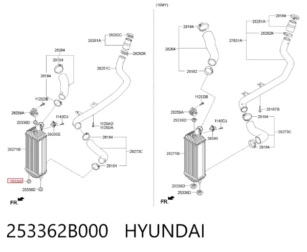 Consola (coxim de fixação) inferior do radiador 253362B000 Hyundai/Kia