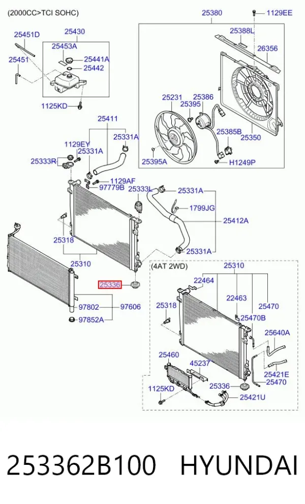 Consola (coxim de fixação) inferior do radiador 253362B100 Hyundai/Kia