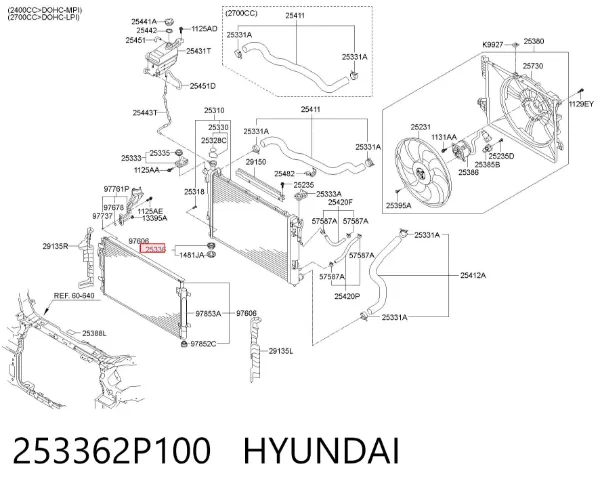 Consola (coxim de fixação) inferior do radiador 253362P100 Hyundai/Kia