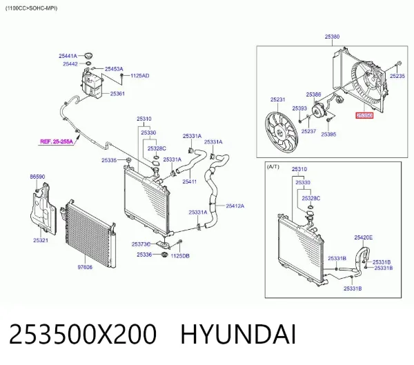 Difusor do radiador de esfriamento 253500X200 Hyundai/Kia