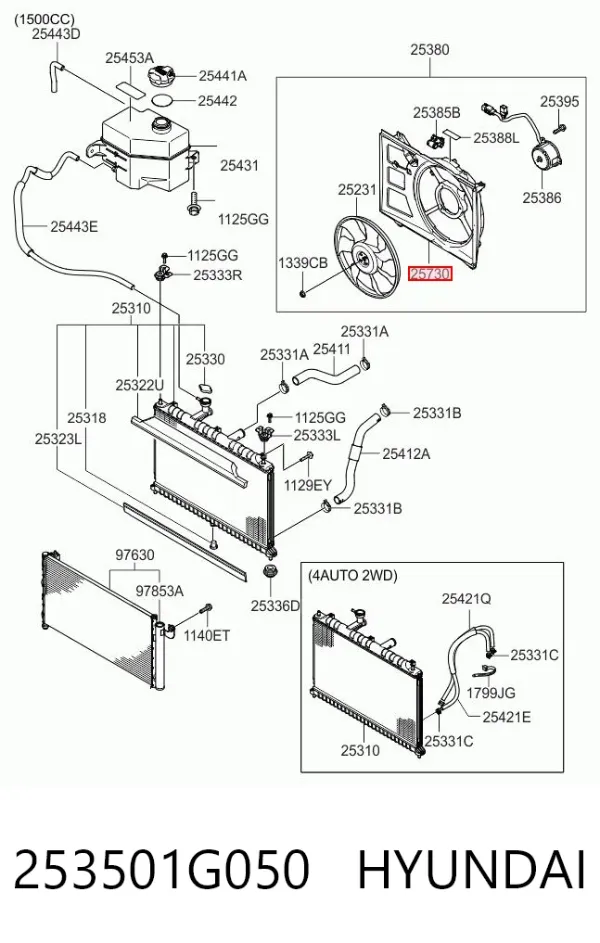 Difusor do radiador de esfriamento 253501G050 Hyundai/Kia