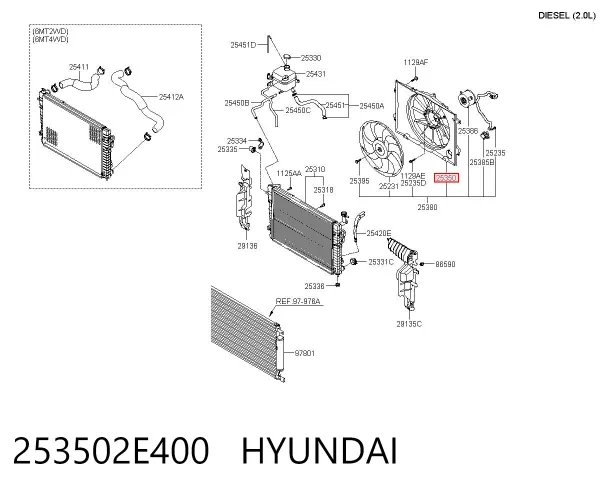 Difusor do radiador de esfriamento 253502E400 Hyundai/Kia