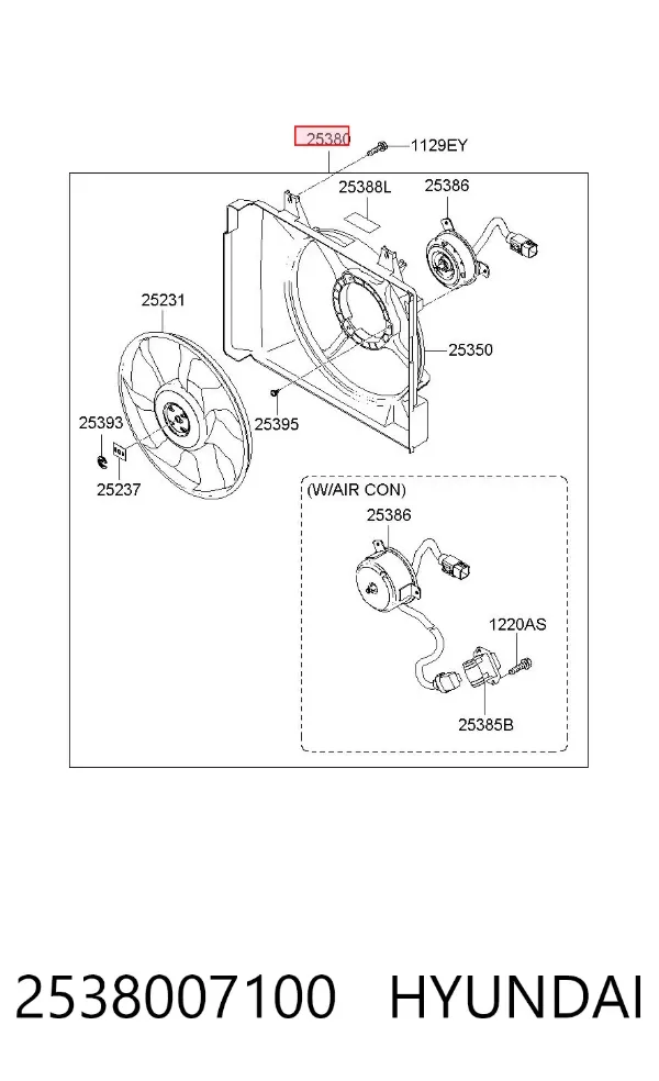 Difusor do radiador de esfriamento, montado com motor e roda de aletas 2538007100 Hyundai/Kia