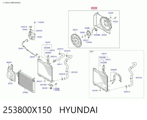 Ventilador elétrico de esfriamento montado (motor + roda de aletas) Hyundai I10 PA