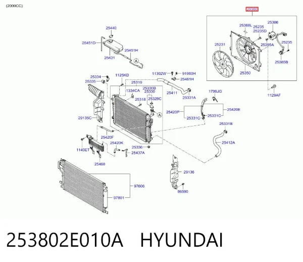 Difusor do radiador de esfriamento, montado com motor e roda de aletas 253802E010A Hyundai/Kia