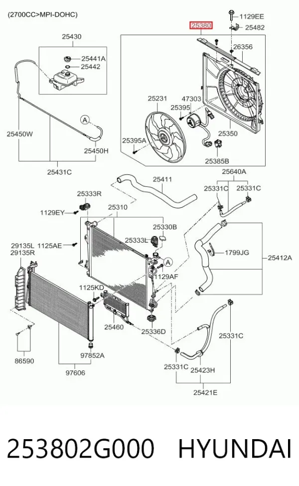 Difusor do radiador de esfriamento, montado com motor e roda de aletas 253802G000 Hyundai/Kia