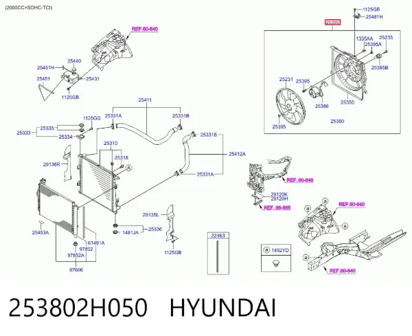 Difusor do radiador de esfriamento, montado com motor e roda de aletas 253802H050 Hyundai/Kia