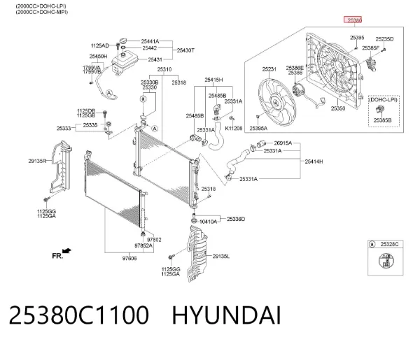 Ventilador elétrico de esfriamento montado (motor + roda de aletas) 25380C1100 Hyundai/Kia