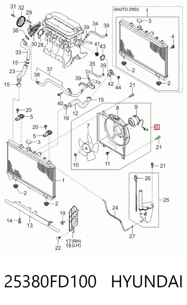 Difusor do radiador de esfriamento, montado com motor e roda de aletas 25380FD100 Hyundai/Kia