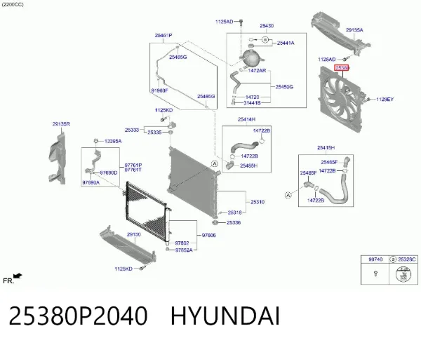 Difusor do radiador de esfriamento, montado com motor e roda de aletas 25380P2040 Hyundai/Kia