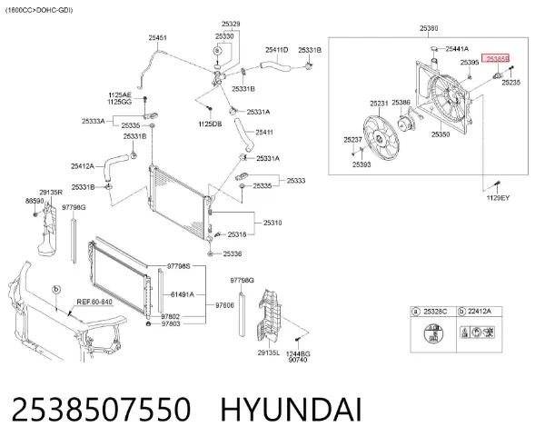 Regulador de revoluções de ventilador de esfriamento (unidade de controlo) 2538507550 Hyundai/Kia