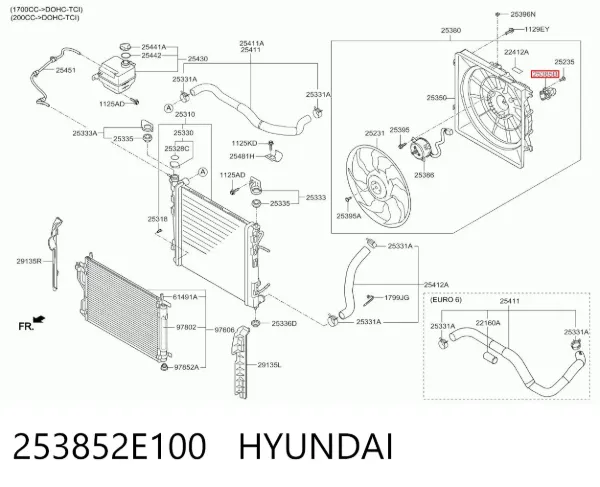 Regulador de revoluções de ventilador de esfriamento (unidade de controlo) 253852E100 Hyundai/Kia