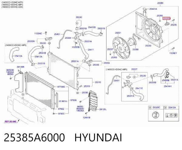 Regulador de revoluções de ventilador de esfriamento (unidade de controlo) 25385A6000 Hyundai/Kia