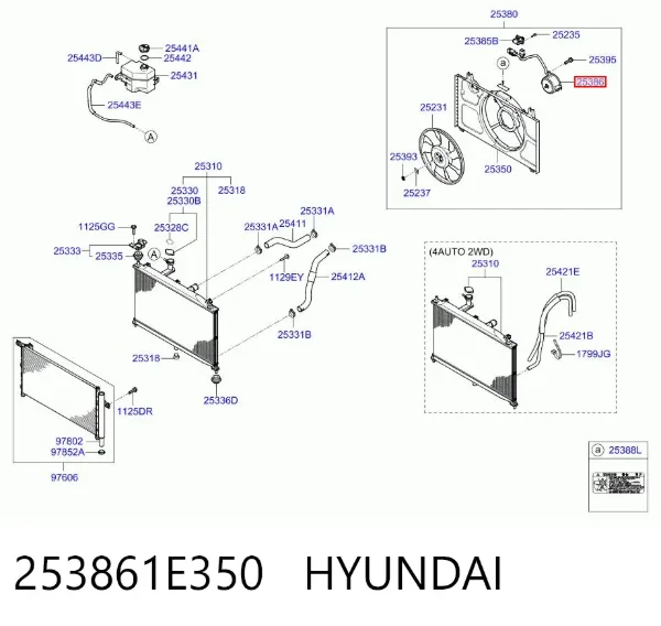 Motor de ventilador do sistema de esfriamento 253861E350 Hyundai/Kia