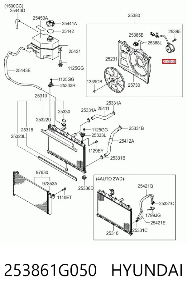Motor de ventilador do sistema de esfriamento 253861G050 Hyundai/Kia