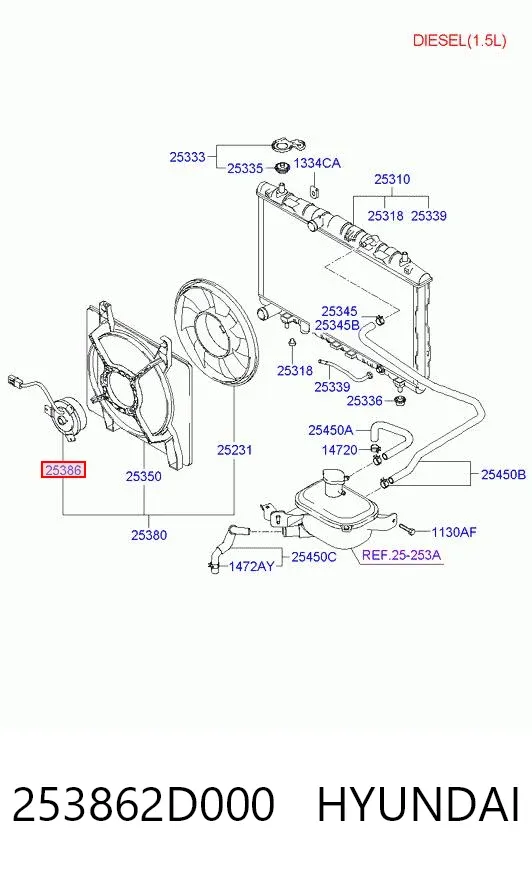 Motor de ventilador do sistema de esfriamento 253862D000 Hyundai/Kia
