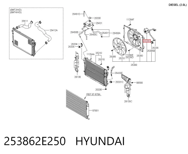 Motor de ventilador do sistema de esfriamento 253862E250 Hyundai/Kia