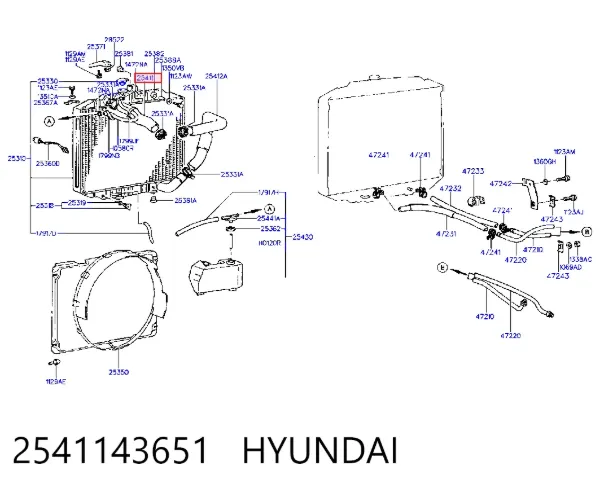 Mangueira (cano derivado) do radiador de esfriamento superior 2541143651 Hyundai/Kia
