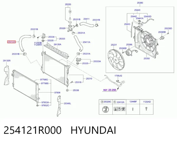 Mangueira (cano derivado) inferior do radiador de esfriamento 254121R000 Hyundai/Kia