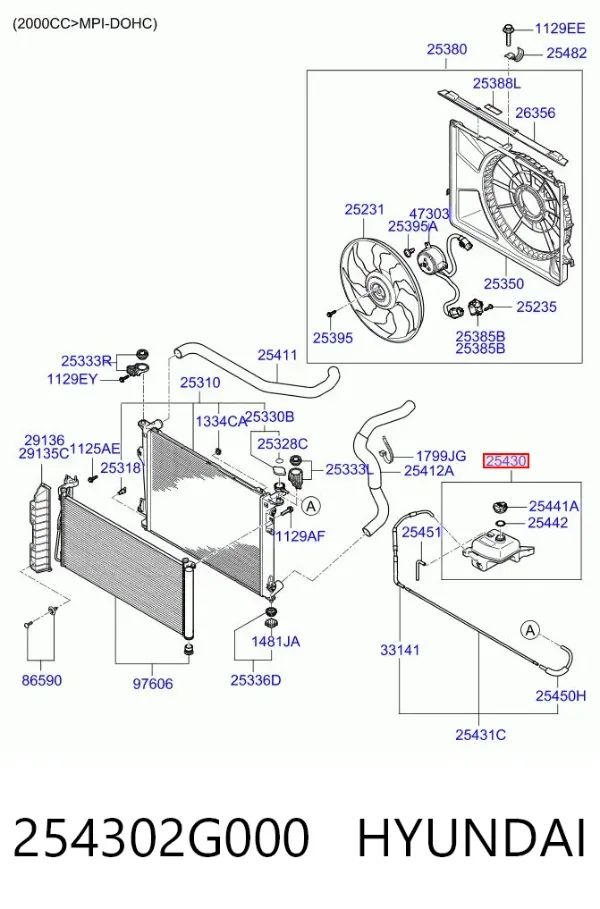 Tanque de expansão do sistema de esfriamento 254302G000 Hyundai/Kia