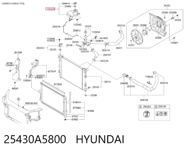 Tanque de expansão do sistema de esfriamento 25430A5800 Hyundai/Kia