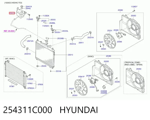 Tanque de expansão do sistema de esfriamento 254311C000 Hyundai/Kia