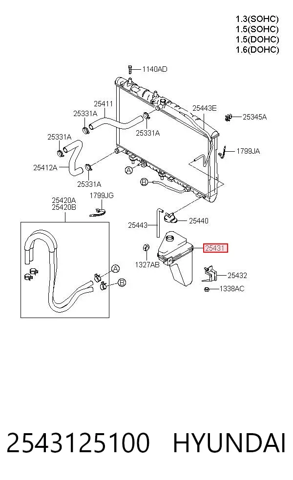 Tanque de expansão do sistema de esfriamento 2543125100 Hyundai/Kia