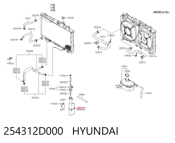 Tanque de expansão do sistema de esfriamento Hyundai Coupe II